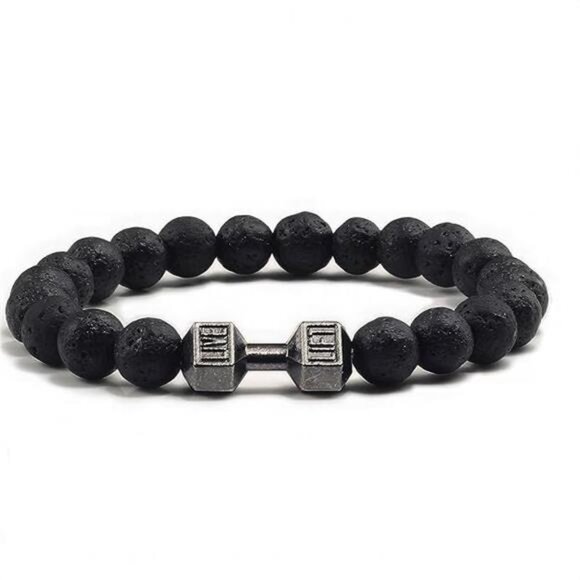 Men Women Beaded Bracelet Lava Stone Dumbbell Gym Stretch Elastic Motivational - Picture 8 of 8